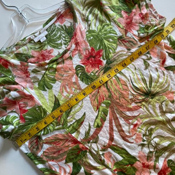 J. Jill Love Linen Womens Size MP Aloha Top Floral Tropical Tie Hem Medium Tee - Picture 7 of 8